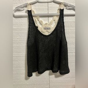 L Gray and off white crochet crop top tank top size XS